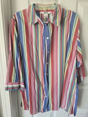 Alia Multistripe Button-Down Shirt in Red, Blue, Green, Yellow and White